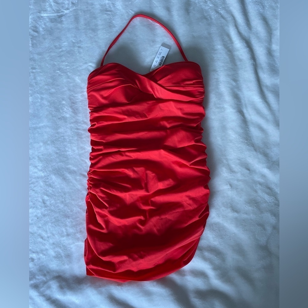 J. Crew Vibrant Red Ruched One Piece Swimsuit